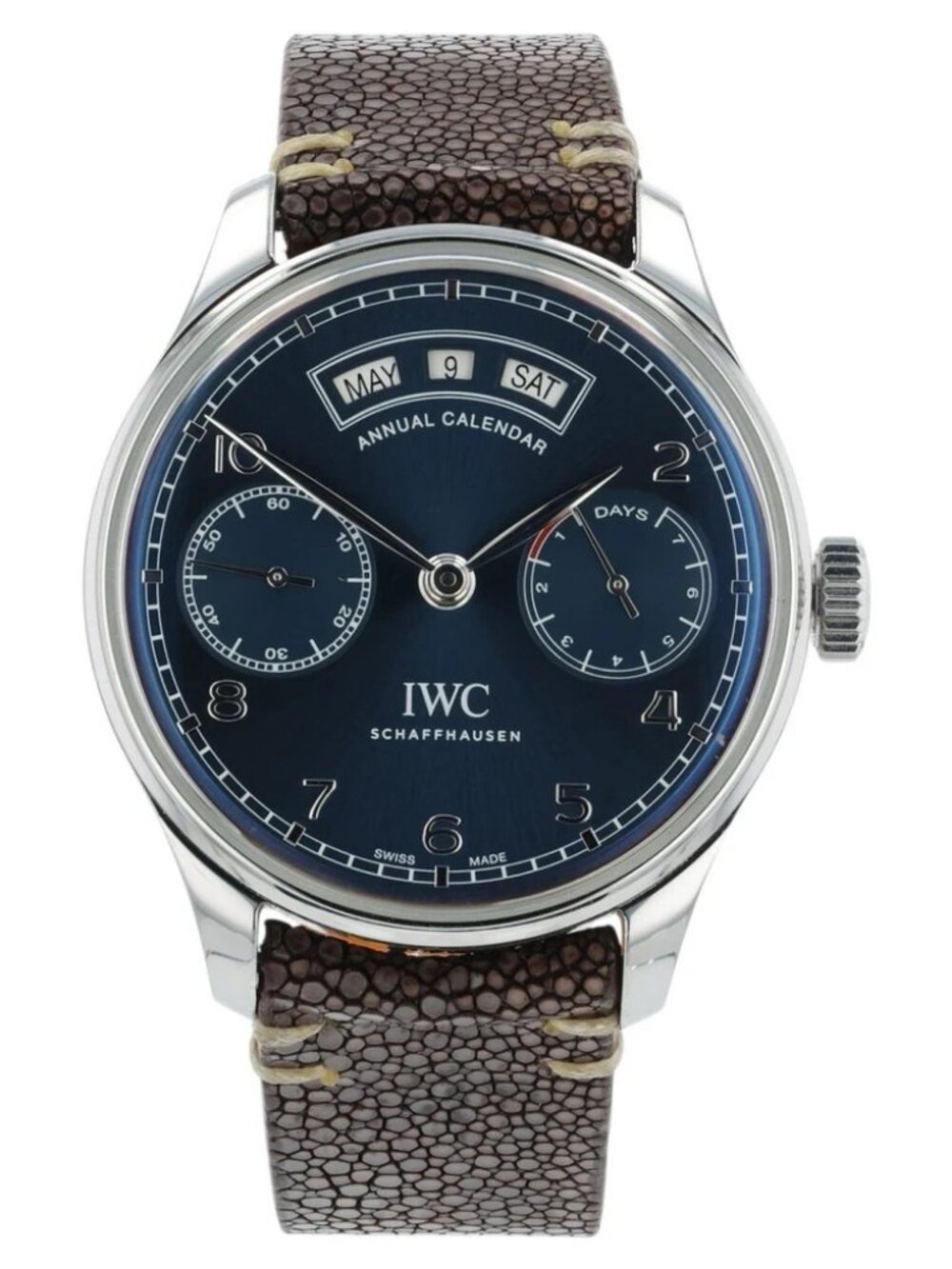 IWC Portuguese Annual Calendar Steel Blue Dial Automatic Mens Watch